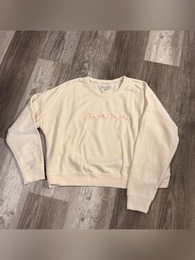 Rae Dunn Embroidered "Mama" Crewneck Cropped Cream Colored Sweatshirt Size Med